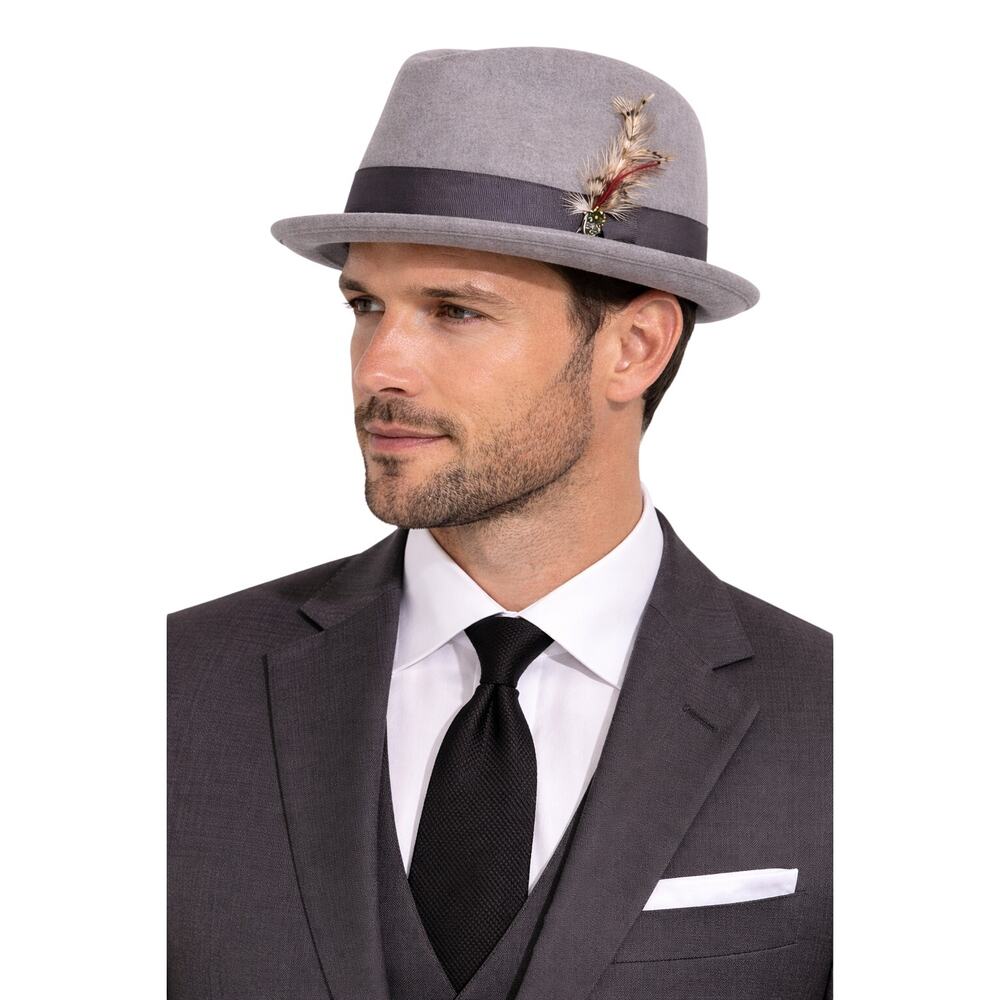 Brixton Wool Felt Fedora Hat Gray Feather Band Men’s Size Small